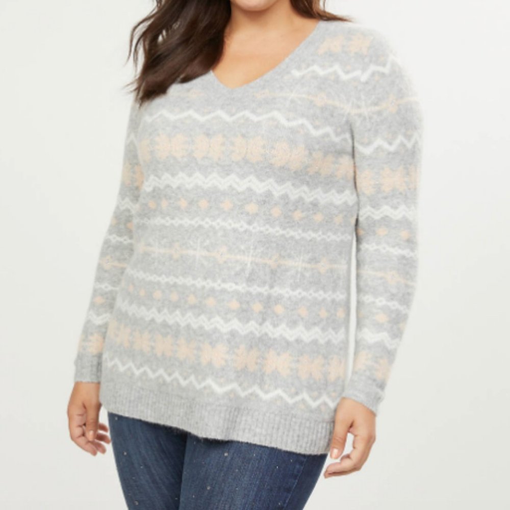 Lane Bryant 26/28 fair isle sparkle sweater plus
